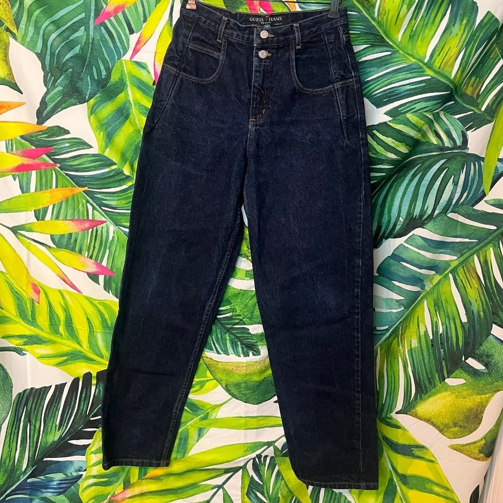 Vintage 90s Guess Pascal 27 x 30 Dark Blue Distressed School Vtg Casual Jeans